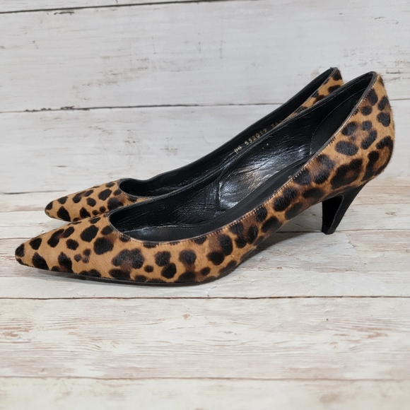 SAINT LAURENT Leopard Print Pony Hair Charlotte Kitten Heels - Picture 9 of 16
